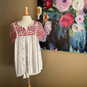 NWT Savanna Jane Boho Embroidered Peasant| Anthro Style Artisan Blouse Size S